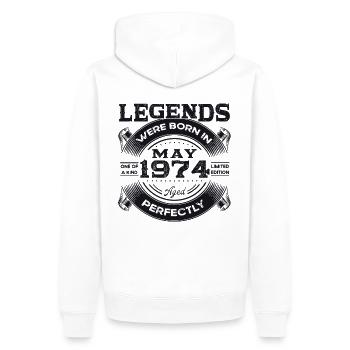 Légende Mai 1974 Millésime 1974 Anniversaire 1974 - Sweat à capuche Premium bio Homme - blanc - Dos - Nico (187cm)