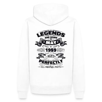 Légende Mai 1959 Millésime 1959 Anniversaire 1959 - Sweat à capuche Premium bio Homme - blanc - Dos - Nico (187cm)