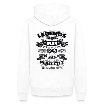 Légende Mai 1947 Né en 1947 Anniversaire 1947 - Sweat à capuche Premium bio Homme - blanc - Dos - Nico (187cm)