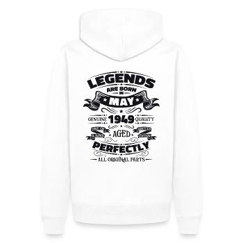 Légende Mai 1949 Né en 1949 Anniversaire 1949 - Sweat à capuche Premium bio Homme - blanc - Dos - Nico (187cm)