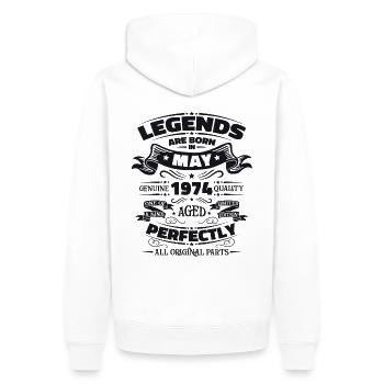 Légende Mai 1974 Millésime 1974 Anniversaire 1974 - Sweat à capuche Premium bio Homme - blanc - Dos - Nico (187cm)