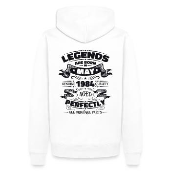 Légende Mai 1984 Millésime 1984 Anniversaire 1984 - Sweat à capuche Premium bio Homme - blanc - Dos - Nico (187cm)