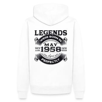 Légendes Mai 1958 Millésime 1958 Anniversaire 1958 - Sweat à capuche Premium bio Homme - blanc - Dos - Nico (187cm)