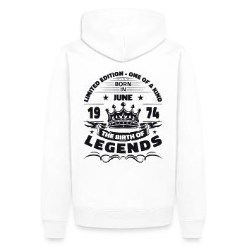 Légende Juin 1974 Millésime 1974 Anniversaire 1974 - Sweat à capuche Premium bio Homme - blanc - Dos - Nico (187cm)
