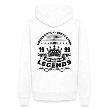 Légende Juin 1999 Millésime 1999 Anniversaire 1999 - Sweat à capuche Premium bio Homme - blanc - Dos - Nico (187cm)