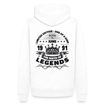 Millésime Juin 1991 Millésime 1991 Anniversaire 1991 - Sweat à capuche Premium bio Homme - blanc - Dos - Nico (187cm)