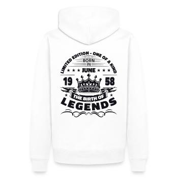 Légendes Juin 1958 Millésime 1958 Anniversaire Juin - Sweat à capuche Premium bio Homme - blanc - Dos - Nico (187cm)