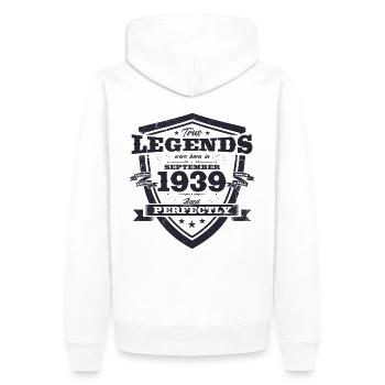 85e anniversaire Original août 1939 Né en 1939 - Sweat à capuche Premium bio Homme - blanc - Dos - Nico (187cm)