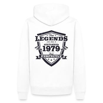45e anniversaire Original août 1979 Né en 1979 - Sweat à capuche Premium bio Homme - blanc - Dos - Nico (187cm)