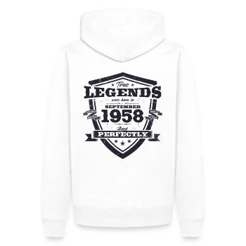 66e anniversaire Original août 1958 Né en 1958 - Sweat à capuche Premium bio Homme - blanc - Dos - Nico (187cm)