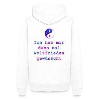 Ich habe mir dann mal Weltfrieden gewünscht - bunt - Männer Premium Bio Hoodie - Weiß - Hinten - Nico (187cm)