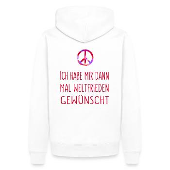 Ich habe mir dann mal Weltfrieden gewünscht - rot - Männer Premium Bio Hoodie - Weiß - Hinten - Nico (187cm)