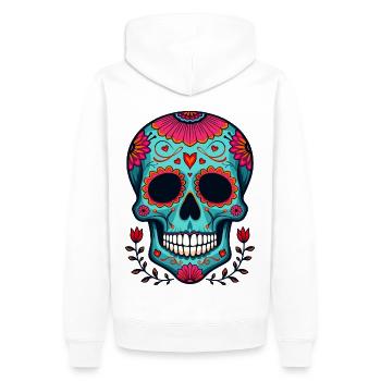 Coeur floral Crâne en sucre – Dia de los Muertos Art - Sweat à capuche Premium bio Homme - blanc - Dos - Nico (187cm)