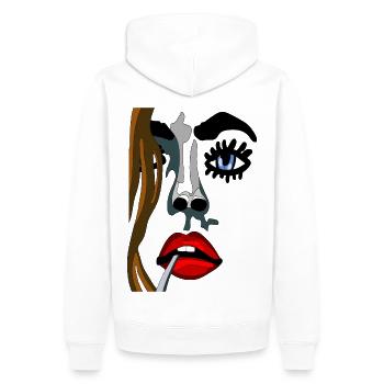 Augen auf Model Gesicht mit roten Lippen - Männer Premium Bio Hoodie - Weiß - Hinten - Nico (187cm)