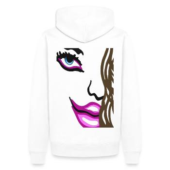 Augen auf Gesicht - Art Face mit rosa Lippen - Männer Premium Bio Hoodie - Weiß - Hinten - Nico (187cm)