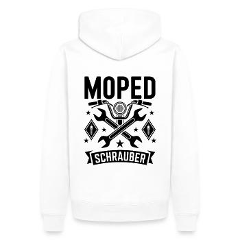 Moped Schrauber Werkstatt Mechaniker Mopedfahrer - Männer Premium Bio Hoodie - Weiß - Hinten - Nico (187cm)