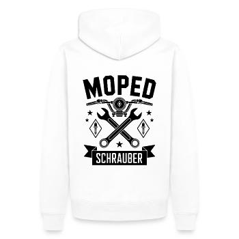 Moped Schrauber Mechaniker Mopedfahrer - Männer Premium Bio Hoodie - Weiß - Hinten - Nico (187cm)