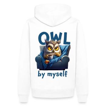Eule allein - Männer Premium Bio Hoodie - Weiß - Hinten - Nico (187cm)