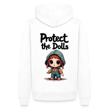 Protégez les poupées - Doux message - Sweat à capuche Premium bio Homme - blanc - Dos - Nico (187cm)