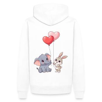 Süße Tierliebe: Elefant & Hase Herzballon - Männer Premium Bio Hoodie - Weiß - Hinten - Nico (187cm)