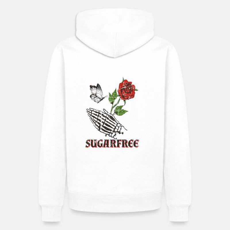 Sans sucre, Skeleton Hand Rose et Butterfly - Sweat à capuche Premium bio Homme - blanc