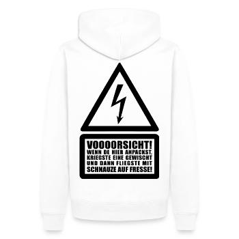 Voooorsicht ! Menschenrechte Achtung Warnung Strom - Männer Premium Bio Hoodie - Weiß - Hinten - Nico (187cm)