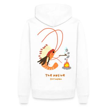 The Native Shrimpan , Crevette amérindienne fun - Sweat à capuche Premium bio Homme - blanc - Dos - Nico (187cm)