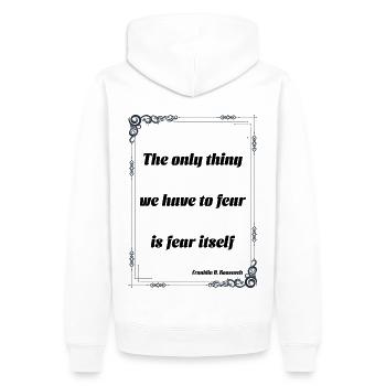 historisch motiviertes Zitat über Fearless - Männer Premium Bio Hoodie - Weiß - Hinten - Nico (187cm)