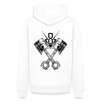 V8 Motor, Muscle Car, Autoliebhaber, Tuning - Männer Premium Bio Hoodie - Weiß - Hinten - Nico (187cm)