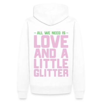All we need is love and a little glitter - Männer Premium Bio Hoodie - Weiß - Hinten - Nico (187cm)