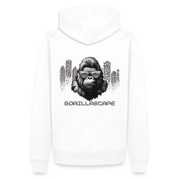 GORILLA SCAPE | Gorilla with Skyscrapers in City - Men’s Premium Organic Hoodie - white - Back - Nico (187cm)