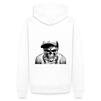 Totenkopf mit Cap - Männer Premium Bio Hoodie - Weiß - Hinten - Nico (187cm)