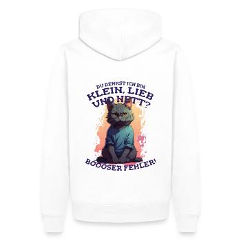Du denkst ich bin lieb? Böser Fehler Katze - Männer Premium Bio Hoodie - Weiß - Hinten - Nico (187cm)