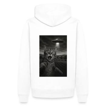 Cat Selfie Sees UFO – Funny Alien Encounter - Men’s Premium Organic Hoodie - white - Back - Nico (187cm)