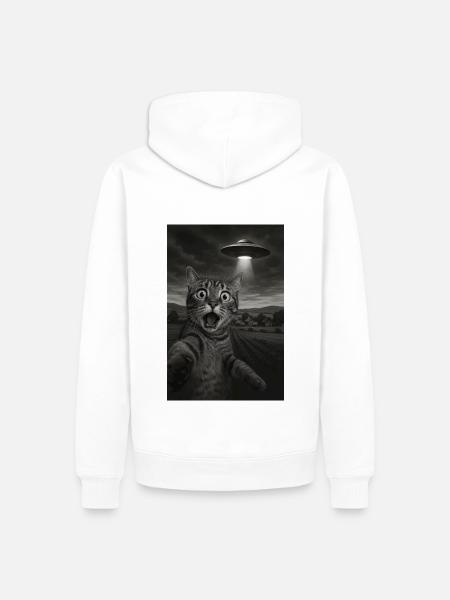 Cat Selfie Sees UFO – Funny Alien Encounter - Men’s Premium Organic Hoodie - white