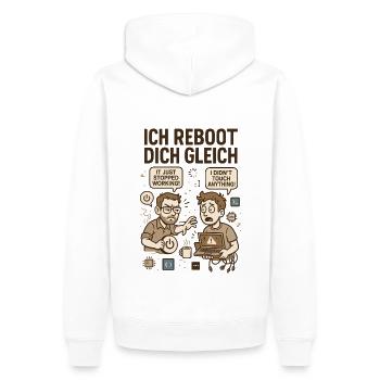 Ich reboot dich gleich – Vintage - Männer Premium Bio Hoodie - Weiß - Hinten - Nico (187cm)
