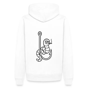 Cooler Wurm mit Zigarette - Männer Premium Bio Hoodie - Weiß - Hinten - Nico (187cm)