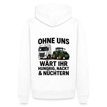 Ohne uns: Hungrig, nackt, nüchtern - Männer Premium Bio Hoodie - Weiß - Hinten - Nico (187cm)