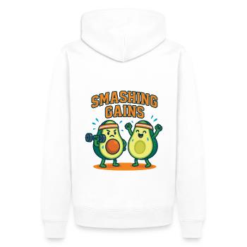 Gains fracassants - Conception amusante de fitness d’avocat - Sweat à capuche Premium bio Homme - blanc - Dos - Nico (187cm)