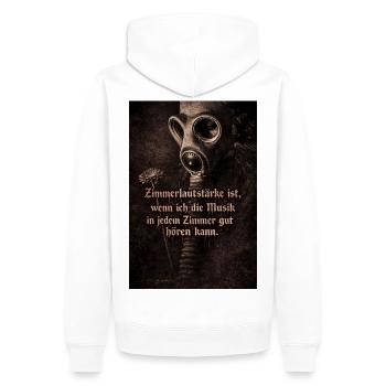 Gasmaske und Blume mit Spruch - Männer Premium Bio Hoodie - Weiß - Hinten - Nico (187cm)