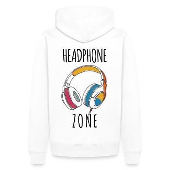 "Headphone Zone" Kopfhörermotiv (on white bg) - Männer Premium Bio Hoodie - Weiß - Hinten - Nico (187cm)