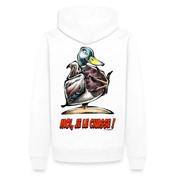 Le Canard Colvert, Moi Je Le Chasse ! - Sweat à capuche Premium bio Homme - blanc - Dos - Nico (187cm)