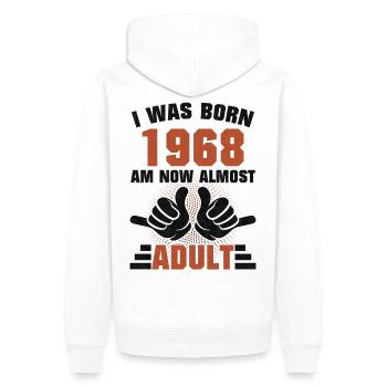 Grandir 1968 Naissance Drôle - Sweat à capuche Premium bio Homme - blanc - Dos - Nico (187cm)
