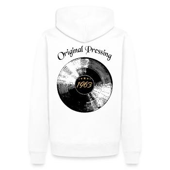 1963 Naissance anniversaire disque cadeau - Sweat à capuche Premium bio Homme - blanc - Dos - Nico (187cm)