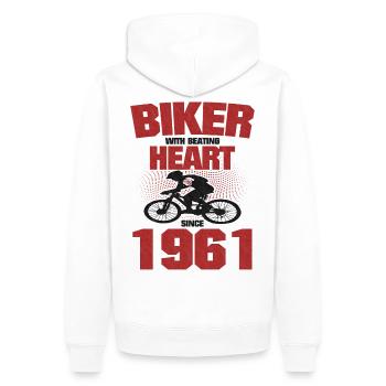 Cycliste Avec Coeur Battant Né en 1961 - Sweat à capuche Premium bio Homme - blanc - Dos - Nico (187cm)