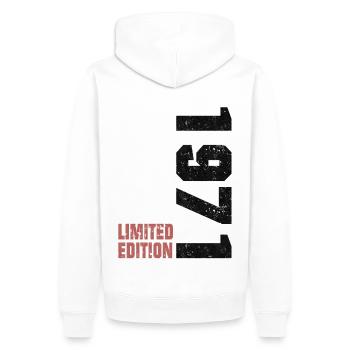 Anniversaire 1971 Born Gift Limitert Dicton - Sweat à capuche Premium bio Homme - blanc - Dos - Nico (187cm)