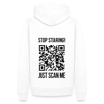 Scan Me QR Code for a Motivational Boost - Men’s Premium Organic Hoodie - white - Back - Nico (187cm)