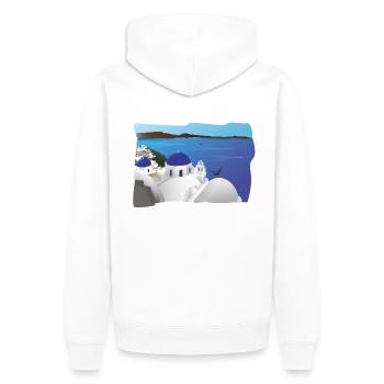 Santorini and its blue rooftops - Men’s Premium Organic Hoodie - white - Back - Nico (187cm)