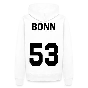 Bonn 53 - Men’s Premium Organic Hoodie - white - Back - Nico (187cm)