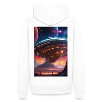 Nebula-Liner über Crimson Valleys - Männer Premium Bio Hoodie - Weiß - Hinten - Nico (187cm)